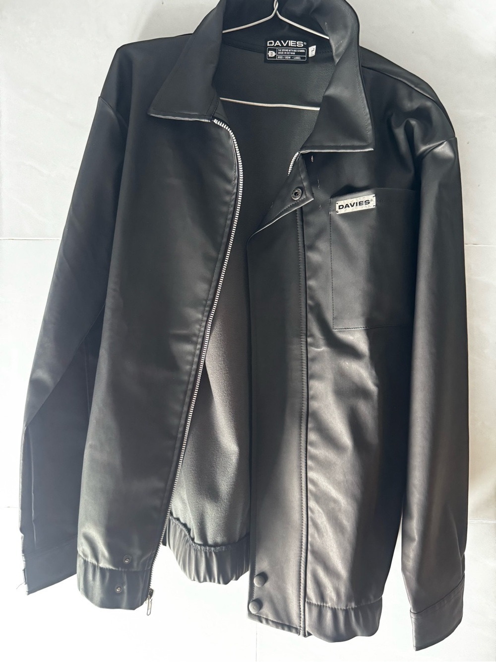 Davines Black Faux Leather Bomber Jacket
